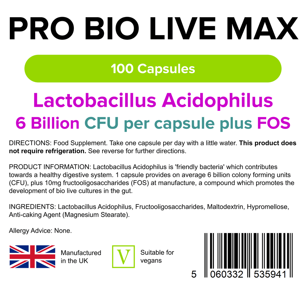 Pro Bio Live Max 6 Billion CFU Veg Capsules 100 Capsules