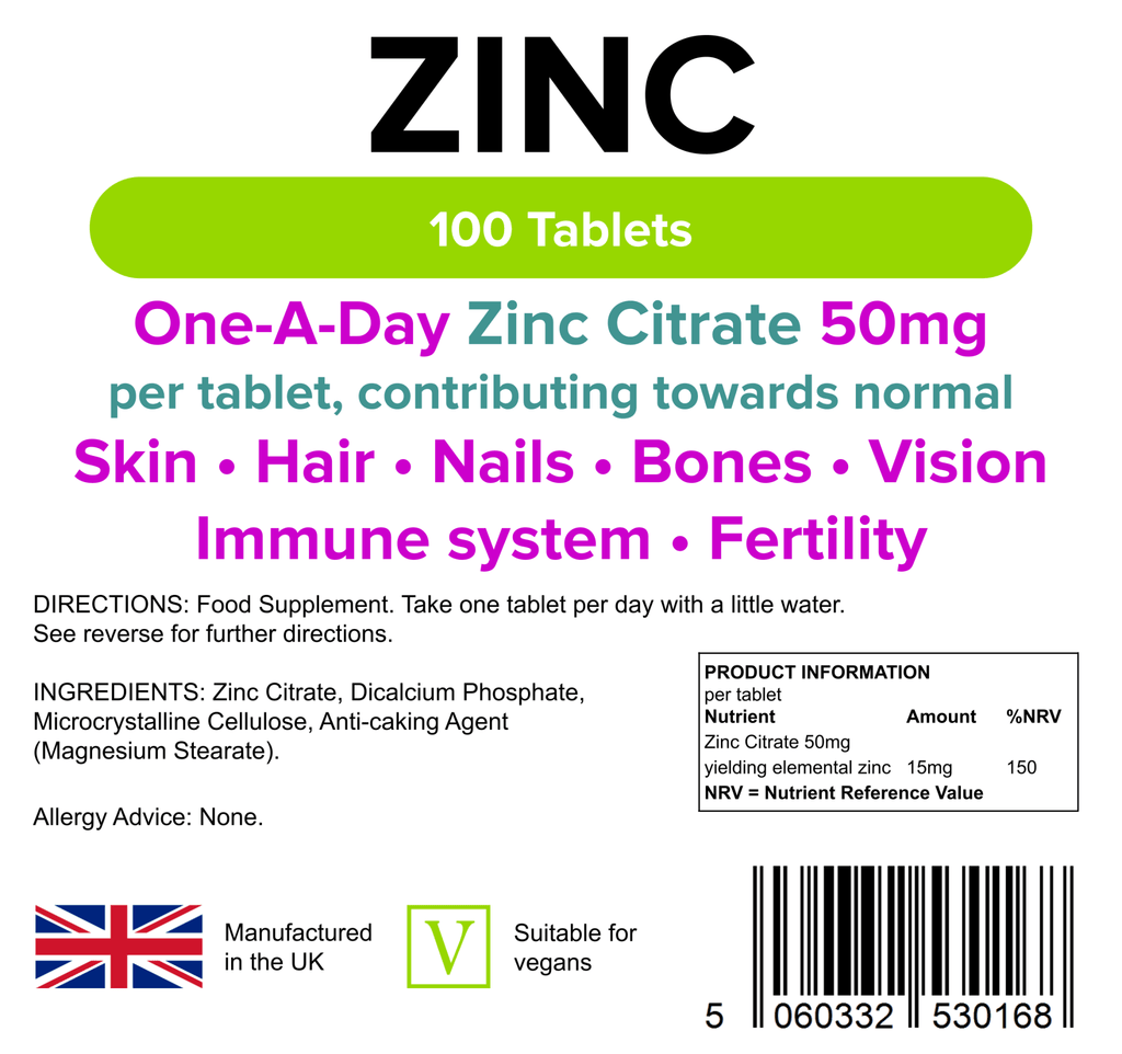 Zinc Citrate 50mg Tablets 100 Tablets